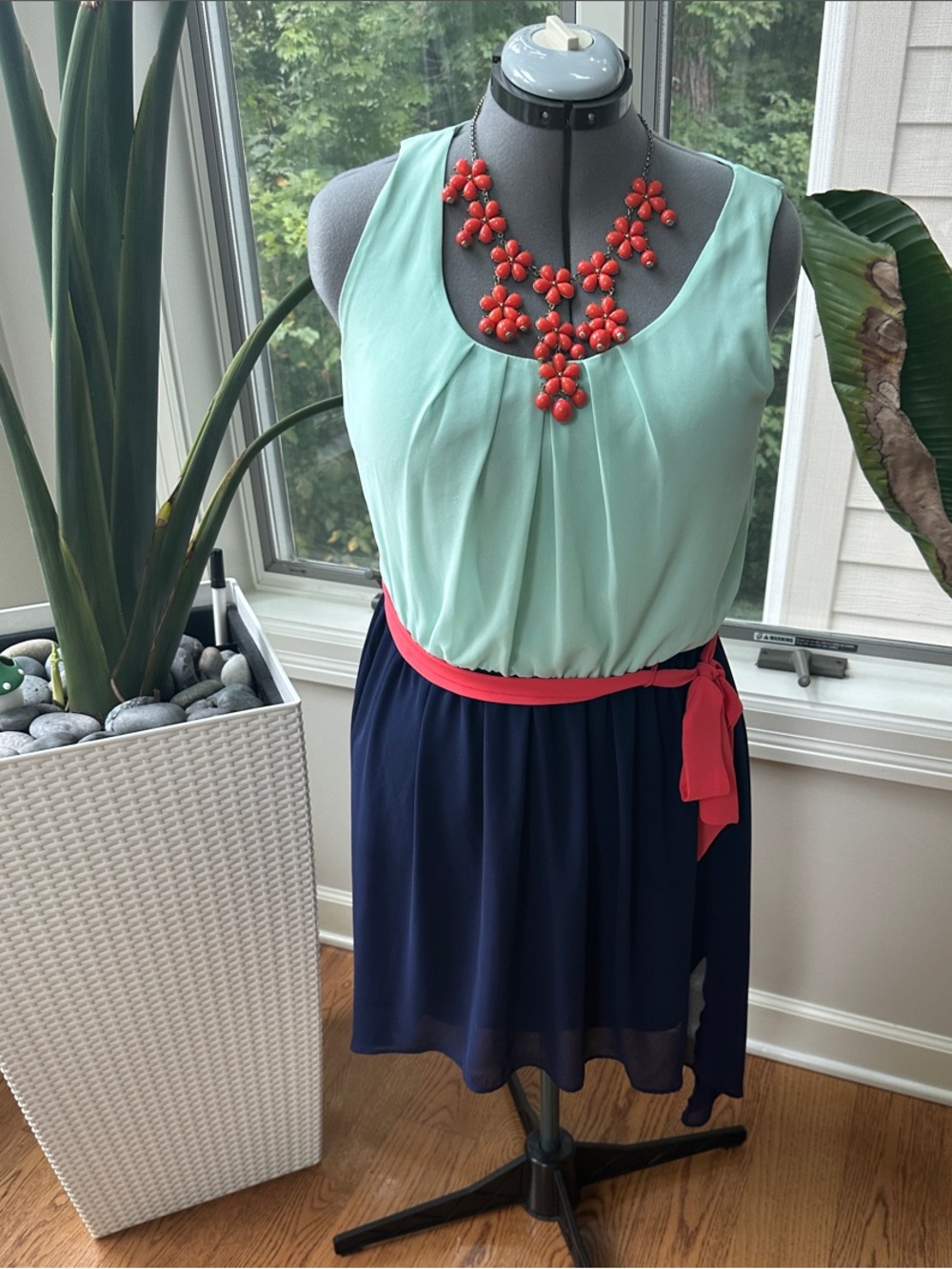 BCX Mint, Navy & Coral Colorblock A-Line Skirt